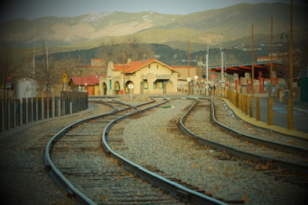 The tracks converge.  Santa Fe's Rail Yard at closing time.  From the collection of Ivan Barnett.
